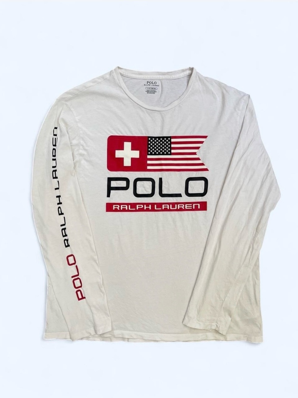 Polo Ralph Lauren Men's White Long-Sleeve shirt Swiss America Flag preppy casual